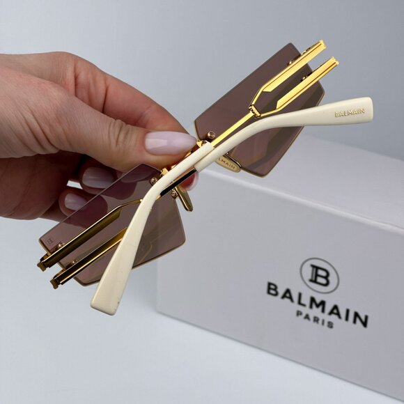 Balmain FIXE BPS-123D-54 Men BRAND NEW Sunglasses Titanium Gold Brown Geometric - Picture 3 of 12